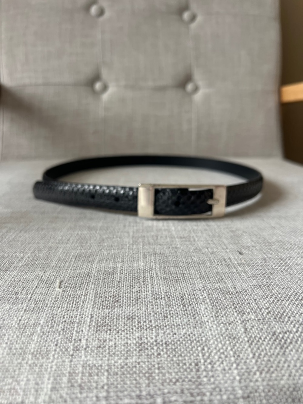 Anne Klein Black Textured Genuine Snakeskin  Leather Belt with Silver Buckle